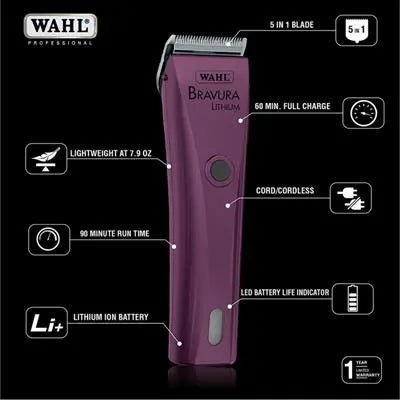 Bravura Lithium Cordless Clipper Purple by Wahl - PremiumPetsPlus