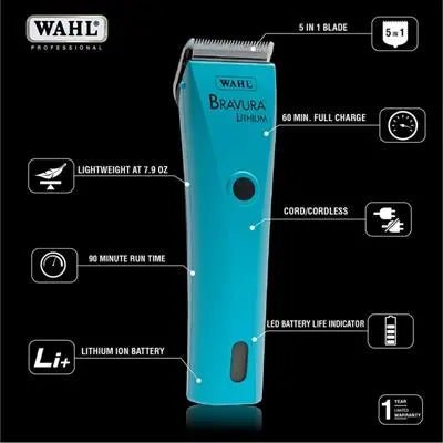 Bravura Lithium Cordless Clipper Turquoise by Wahl - PremiumPetsPlus