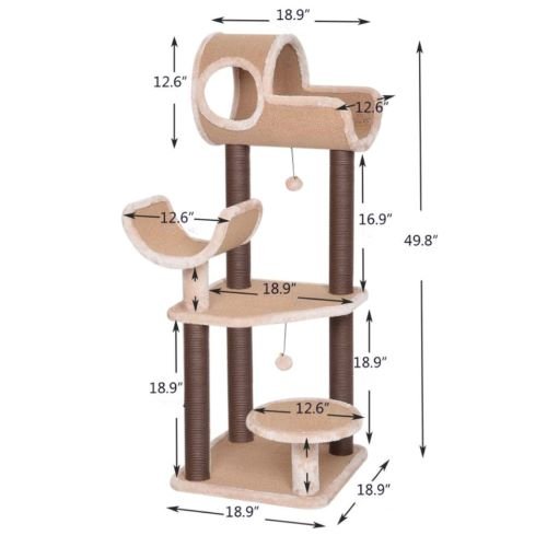 Catry, Camel Cat Tree Tower with Paper Rope Covered Scratching and Condo Tunnel
