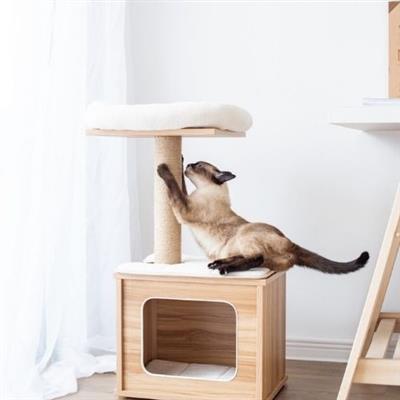 Catry, Cedar Wooden Cat Tree Condo with Natural Jute Rope Scratching Post