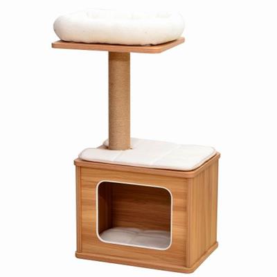 Catry, Cedar Wooden Cat Tree Condo with Natural Jute Rope Scratching Post