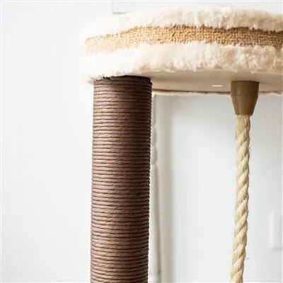 Catry, Cradle- Beige Cat Tree Cradle Bed with Recycled Paper Scratching Posts and Teasing Rope - PremiumPetsPlus