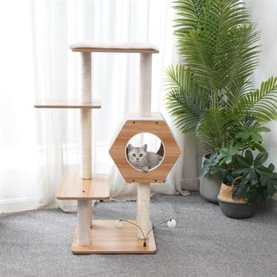 Wagon Style Minimalistic Wooden Medium Cat Tower Live View
